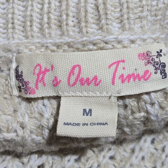 Oatmeal Beige Lace Up Pullover Sweater MED Boho Hippie 1960s Retro Chunky Knit - Picture 5 of 8